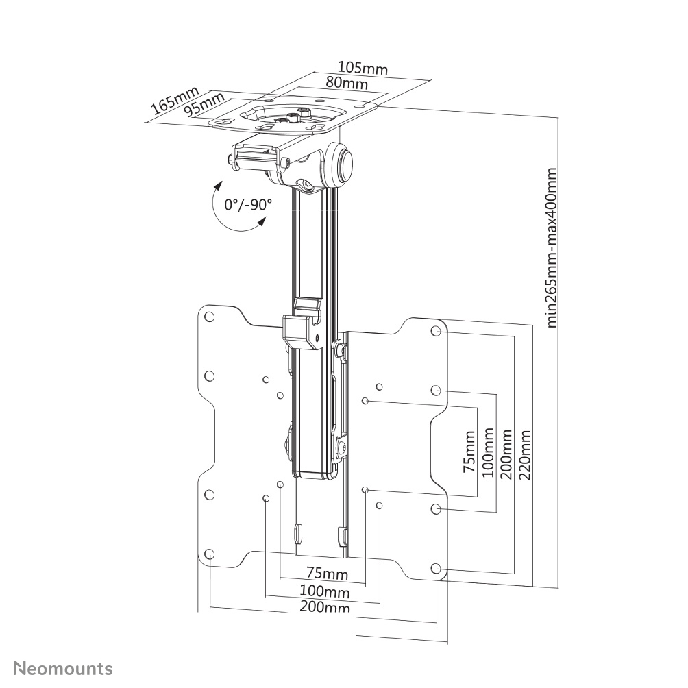 Neomounts FPMA-C020BLACK Supporto monitor/TV a soffitto 10-40" - alt. 26,5-40 cm